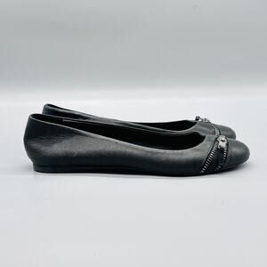 J Crew Shoes Womens 7 Black Leather Ballet Flats Zipper Toe Italy Cece 90s Y2K